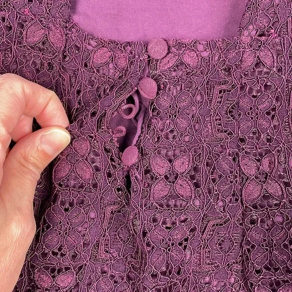 Free People Honey Honey Lace Long Sleeve Mini Dress Burgundy Purple Defect 2 - Picture 12 of 14